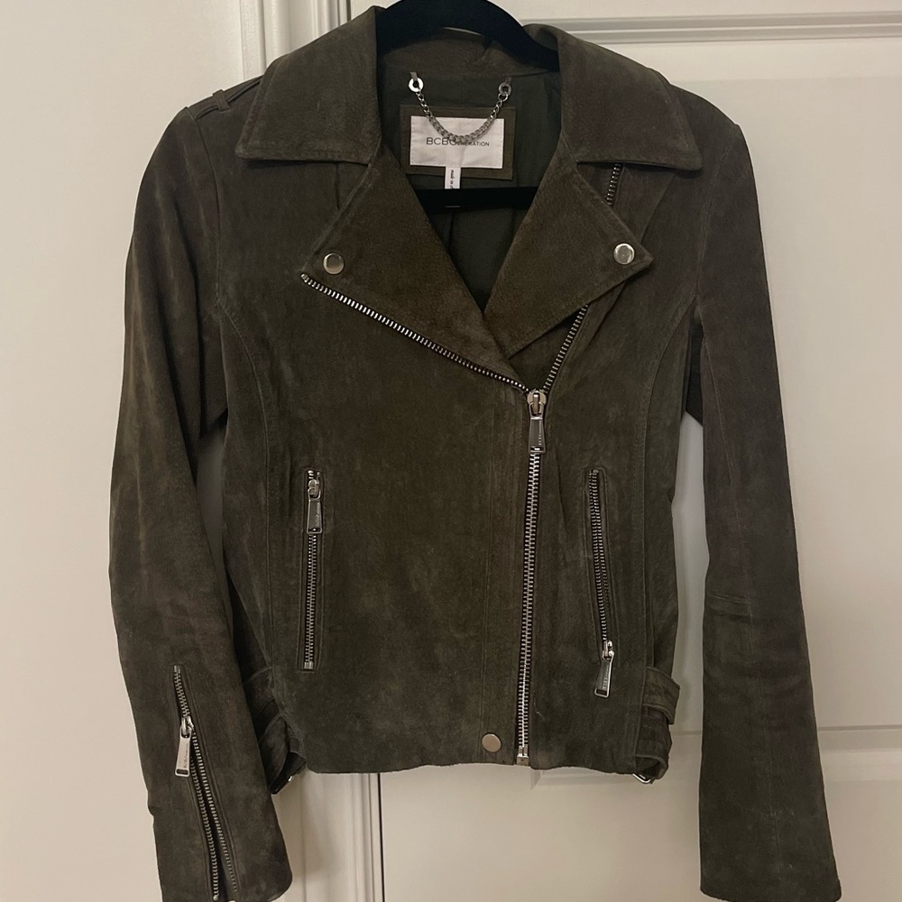 BCBGeneration Olive Suede Moto Jacket - Size XS - 100% Leather